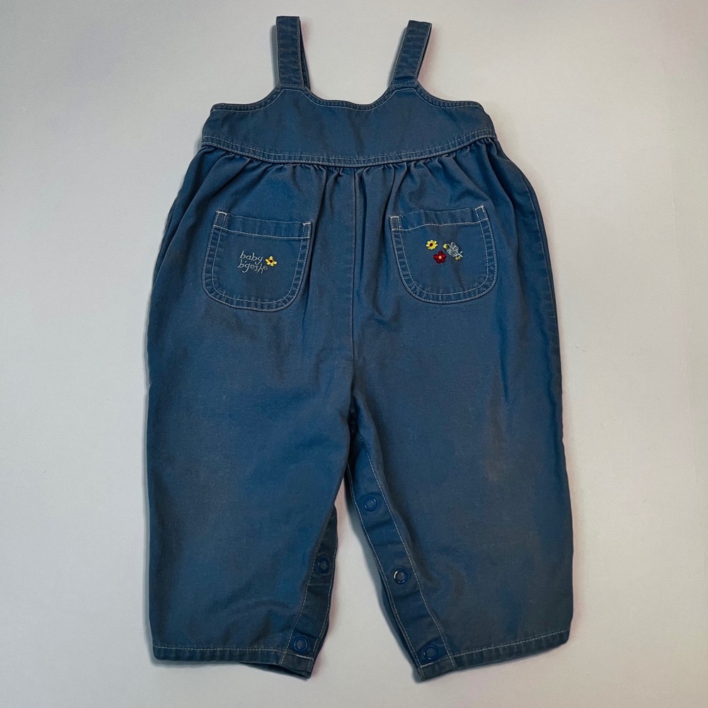 Vintage Baby B'gosh Bib Overalls 12M Blue Denim Floral Bird Cotton